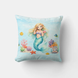 Watercolor Mermaid Birthday Kudde