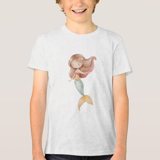 Watercolor Mermaid Girl Illustration T Shirt (Framsida)