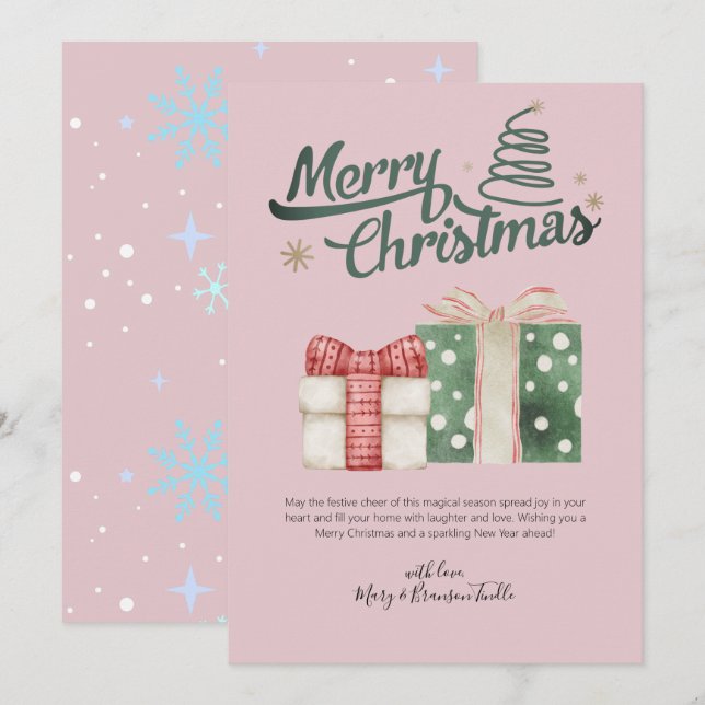 Watercolor "Merry Christmas" Gifts Greeting Julkort (Fram/baksida)