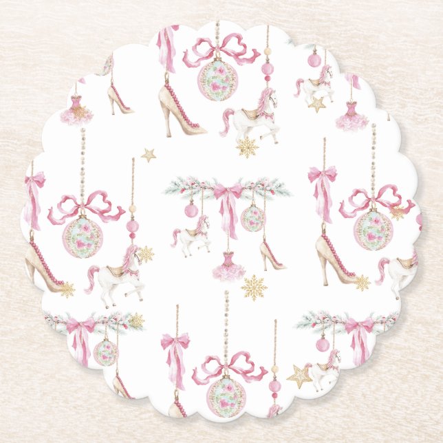  Watercolor Merry Christmas Nutcracker ballet pink Underlägg Papper (Framsida)