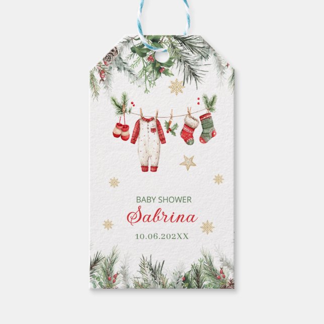  Watercolor Merry Christmas Santa Christmas baby s Presentetikett (Framsidan)