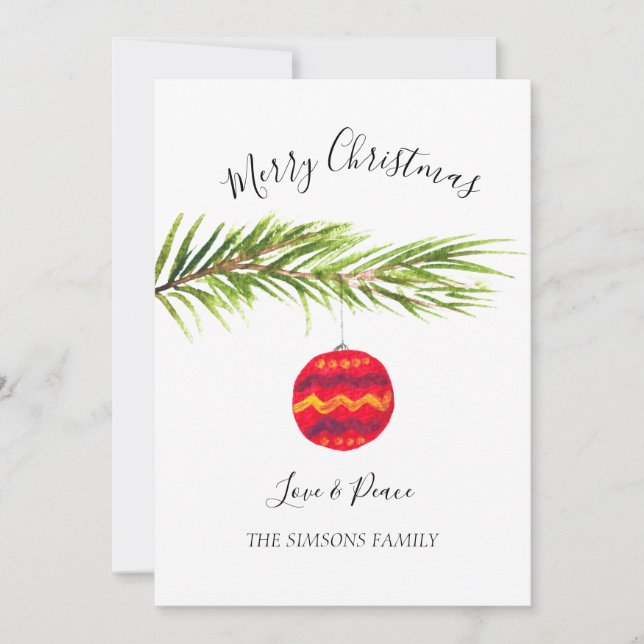 Watercolor Merry Christmas Tree Merry and bright Julkort (Framsida)
