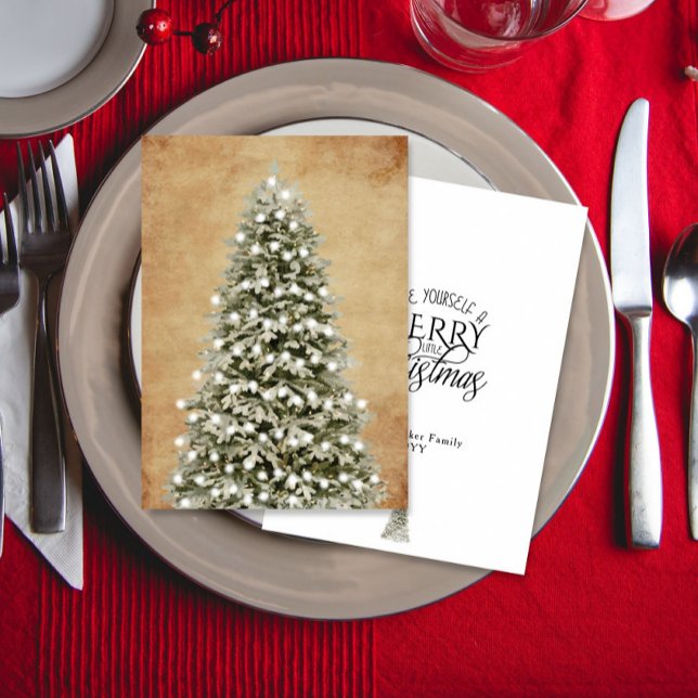 Watercolor Merry Little Christmas Tree Parchment Julkort (Skapare uppladdad)