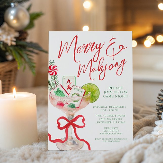 Watercolor Merry Mahjong jul Cocktail Party Inbjudningar (Skapare uppladdad)