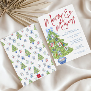 Watercolor Merry & Mahjong Julgran Party Inbjudningar