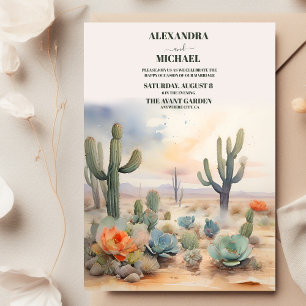 Watercolor Mexican Cactus Desert Bröllop Inbjudningar