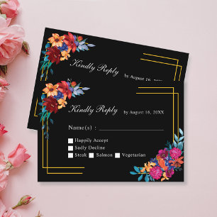 Watercolor Mexican Fiesta Bröllop Black OSA kort