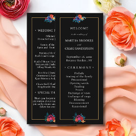 Watercolor Mexican Fiesta Flower Black Bröllop Program