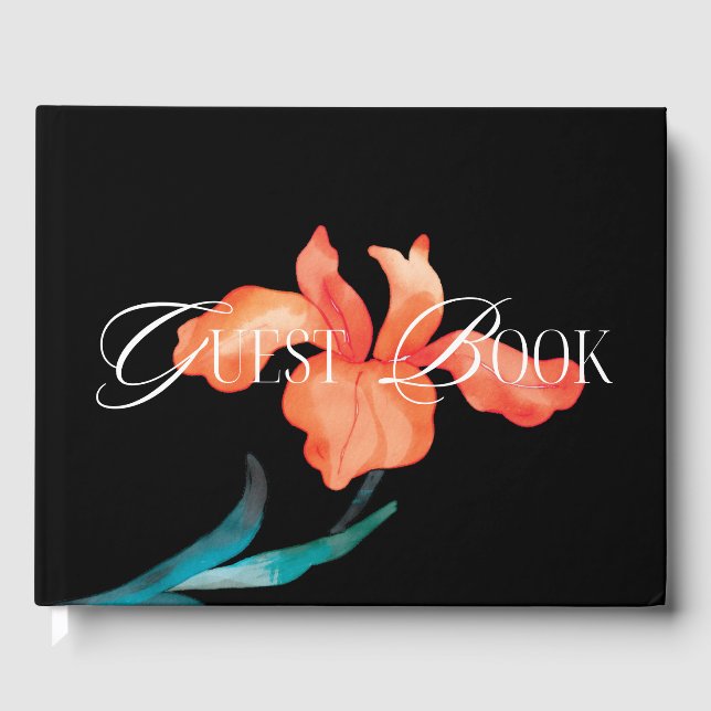 Watercolor Mexican Fiesta Flower Bröllop Black Gästböcker (Framsida)
