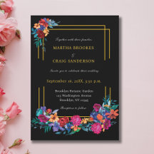 Watercolor Mexican Fiesta Flower Bröllop Black