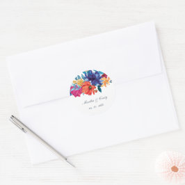 Watercolor Mexican Fiesta Flower Bröllop Runt Klistermärke