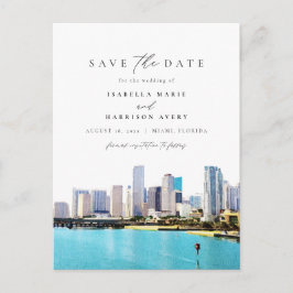 Watercolor Miami Florida Skyline Spara datumet Vykort