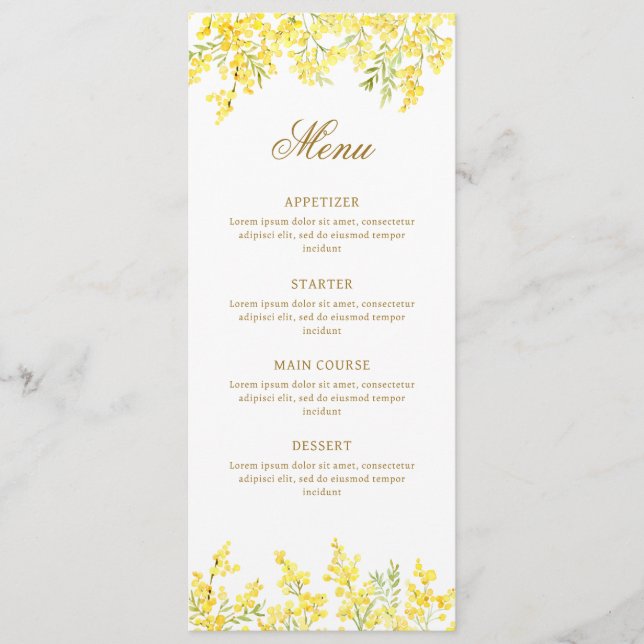 Watercolor Mimosa Classic Menu Meny (Framsida)