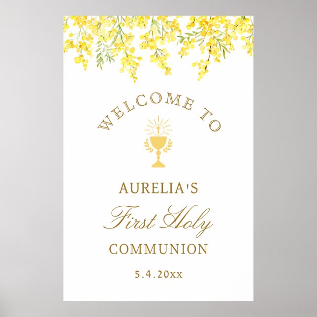 Watercolor Mimosa First Communion Welcome Poster (Framsidan)