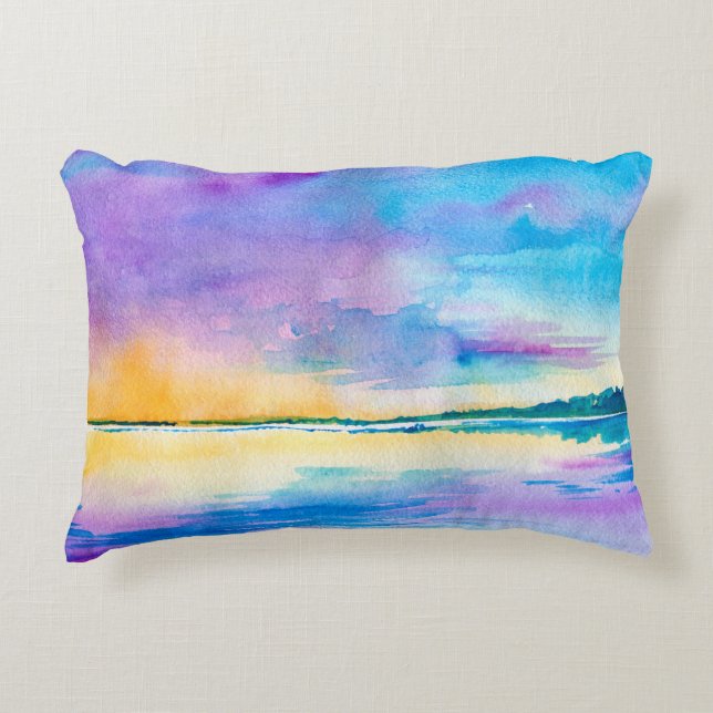 Watercolor minimalist abstract landscape: sea, sky prydnadskudde (Framsidan)