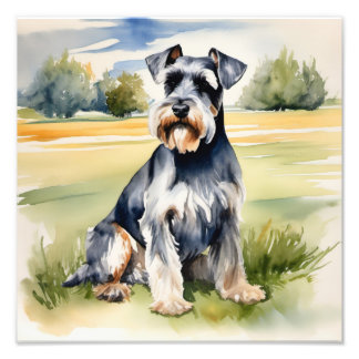 Watercolor Minister Schnauzer - Hund Art Print Fototryck