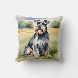 Watercolor Minister Schnauzer - Hund Art Print Kudde