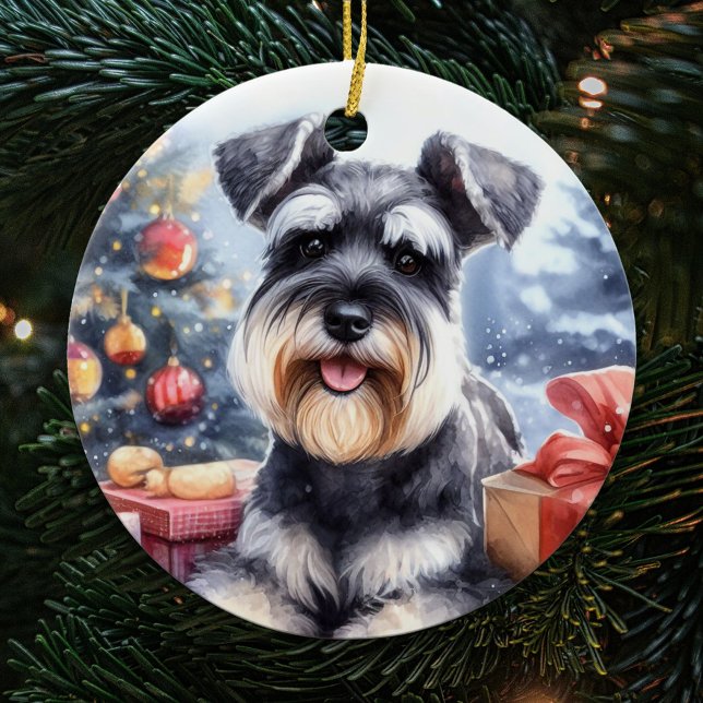 Watercolor Minister Schnauzer Hund jul Julgransprydnad Keramik (Skapare uppladdad)
