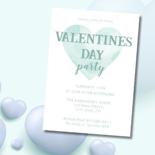 Watercolor Mint Grönt Hearts Valentines day Party Inbjudningar
