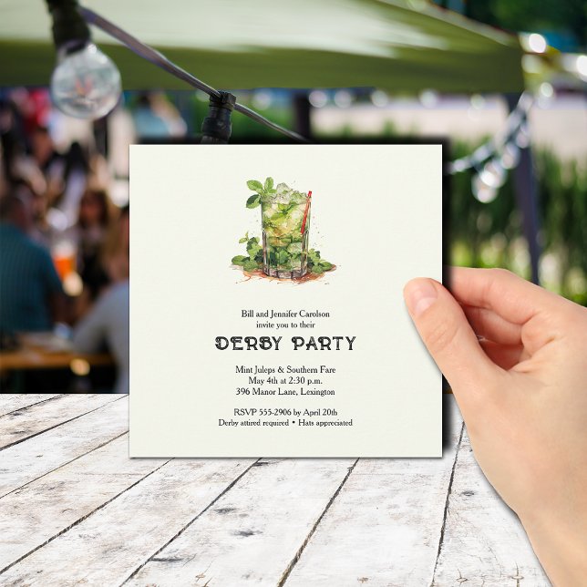 Watercolor Mint Julep Derby Inbjudningar (Mint Julep Derby Party Invitations)