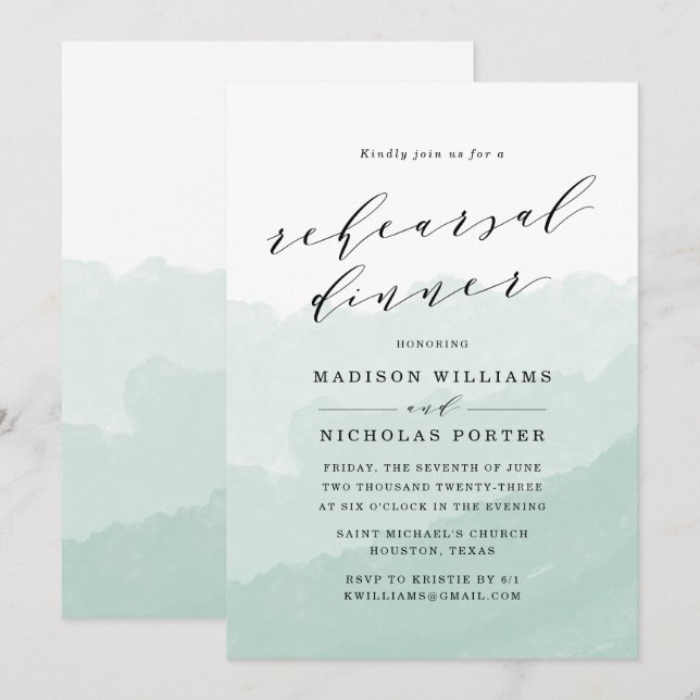 Watercolor Mist | Provgrodde Invitation Inbjudningar (Fram/baksida)