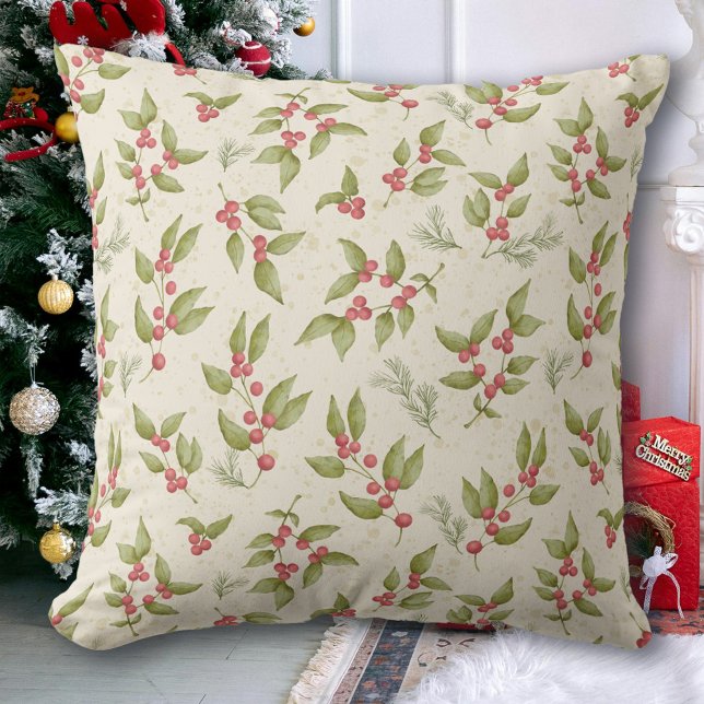 Watercolor Mistletoe Berries jul Kudde (Skapare uppladdad)