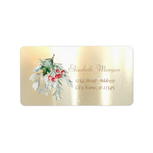 Watercolor Mistletoe Guld Adressetikett