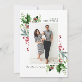 Watercolor Mistletoe Holly Berry jul PHOTO Julkort