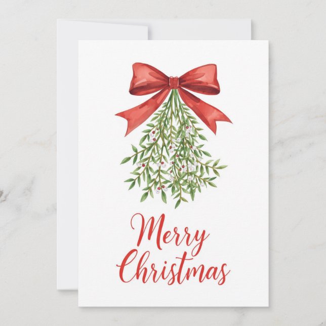 Watercolor Mistletoe Merry Christmas Julkort (Framsida)