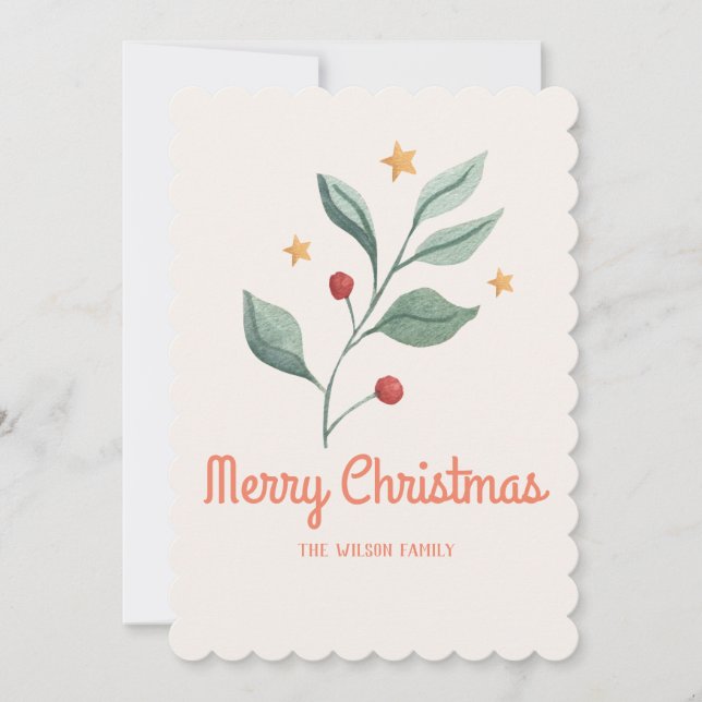 Watercolor mistletoe Star christmas Julkort (Framsida)