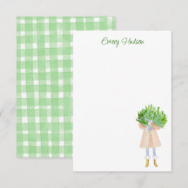 Watercolor Mode Girl with Greenery Personlig Tack Kort