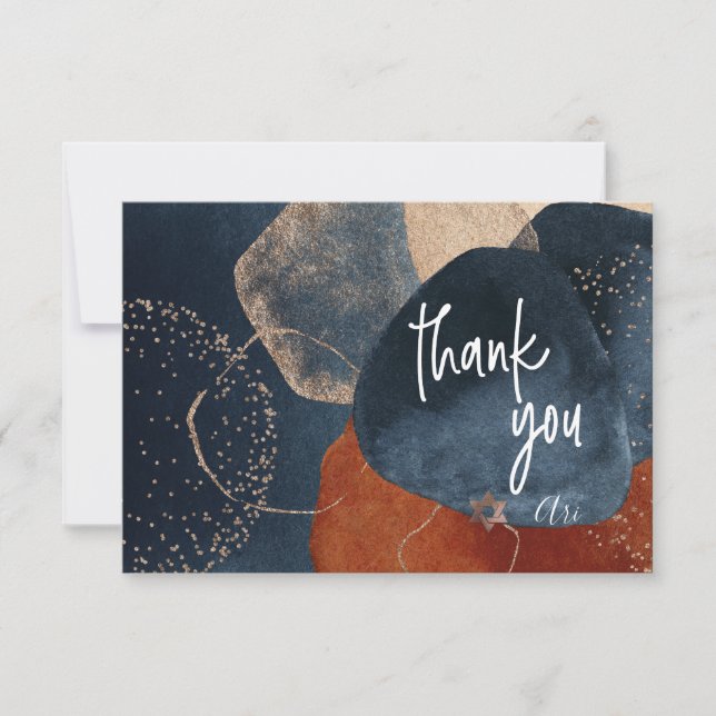 Watercolor Modern Abstrakt Mitzvah TACK Kort (Framsida)