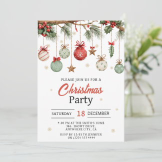 Watercolor Modern  Ornaments Christmas Party  Inbjudningar