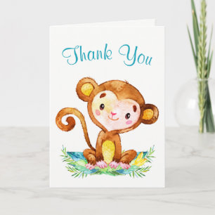 Watercolor Monkey Boy Tack Kort