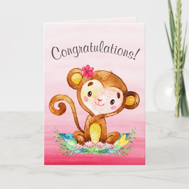 Watercolor Monkey Girl-Grattisar Kort (Framsida)