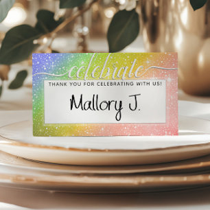 🌈 Watercolor Monogram CELEBRATE Rainbow Placeringskort