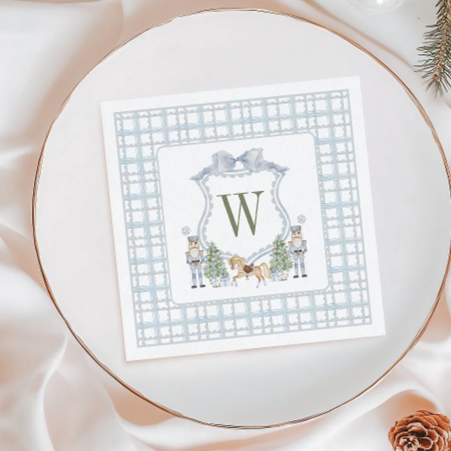 Watercolor Monogram Initial Nutcracker Vapensköld  Pappersservett (Skapare uppladdad)