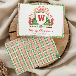 Watercolor Monogram Initial Santa Crest Julkort