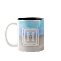 #Watercolor #Monogram #Sea & Sand Blue and Tan