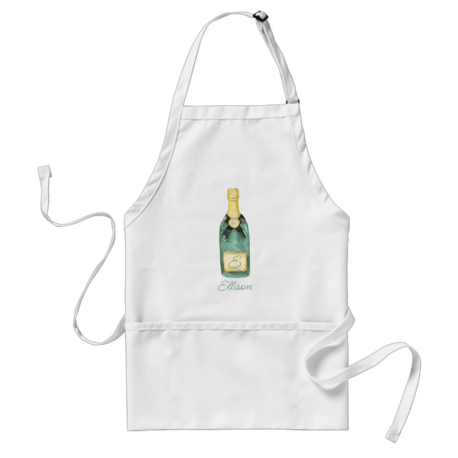 Watercolor Monogrammed Vin Champagne Förkläde (Framsidan)