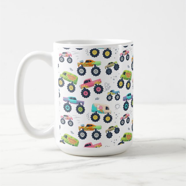 Watercolor Monster Car Trucks kids Kaffemugg (Vänster)