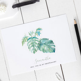 Watercolor Monstera Löv Bridesmaid Cards Julkort