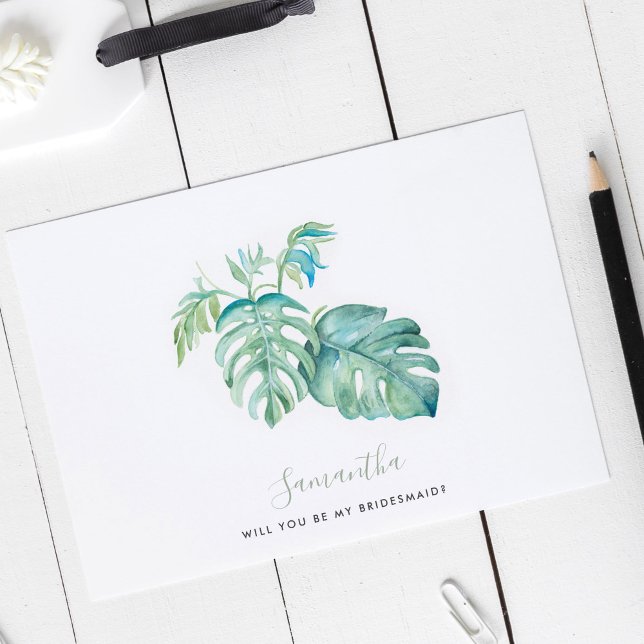 Watercolor Monstera Löv Bridesmaid Cards Julkort (Skapare uppladdad)