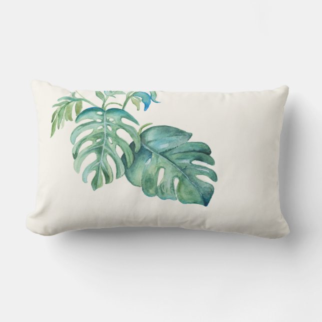 Watercolor Monstera Löv Lumbar Pillow Lumbarkudde (Framsida)