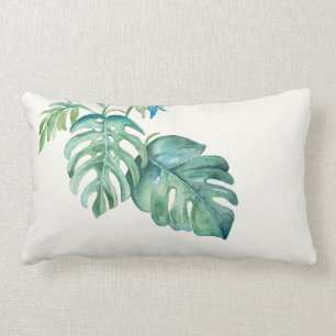Watercolor Monstera Löv Lumbar Pillow Lumbarkudde