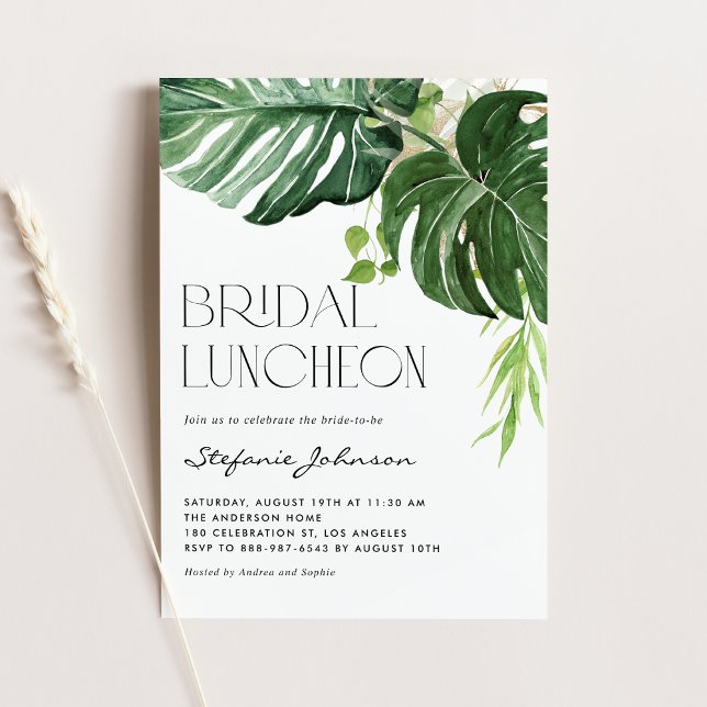 Watercolor Monstera Löv Sommar Möhippa Luncheon Inbjudningar (Skapare uppladdad)