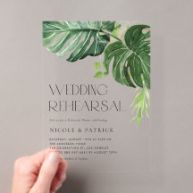 Watercolor Monstera Löv Sommarrehearsal Dinner