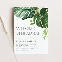 Watercolor Monstera Löv Sommarrehearsal Dinner Inbjudningar
