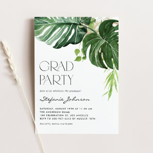 Watercolor Monstera Löv, sommartid Studenten Inbjudningar