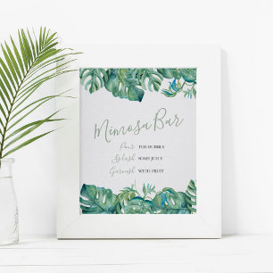 Watercolor Monstera Lövs Mimosa Pub Poster